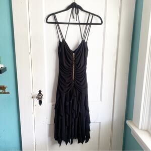 Scott McClintock Vintage Slinky Ruffle Skirt Halter Style Dress Sexy Rhinestones